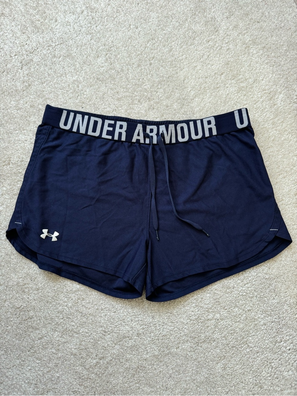 Under Armour Women's Navy Athletic Shorts with Logo Waistband